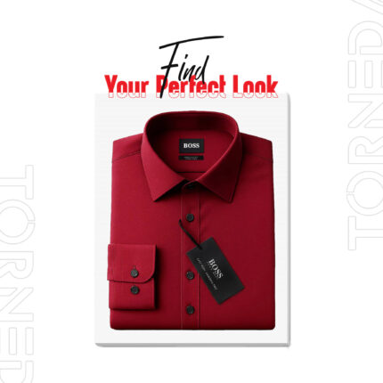 Boss Regular Fit Formal Shirt – Maroon, 95% Cotton & 5% Spandex, No Pocket