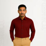 Boss Regular Fit Formal Shirt – Maroon, 95% Cotton & 5% Spandex, No Pocket