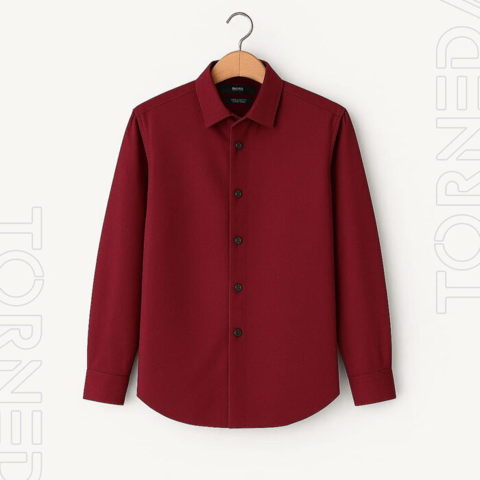 Boss Regular Fit Formal Shirt – Maroon, 95% Cotton & 5% Spandex, No Pocket