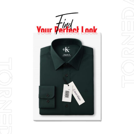 CK Men’s Regular Fit Formal Shirt – 100% Cotton, Olive Color, No Pocket