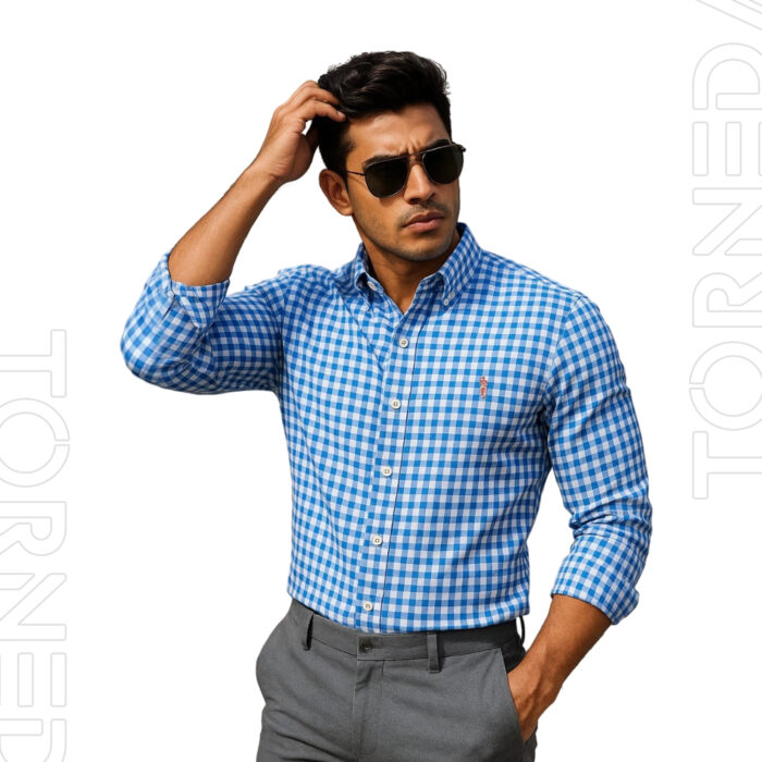 Ralph Lauren Regular Fit Formal Shirt – Sky Blue & White Check, 100% Cotton, No Pocket - Torneda (1)
