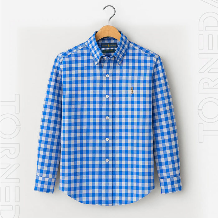 Ralph Lauren Regular Fit Formal Shirt – Sky Blue & White Check, 100% Cotton, No Pocket - Torneda (1)