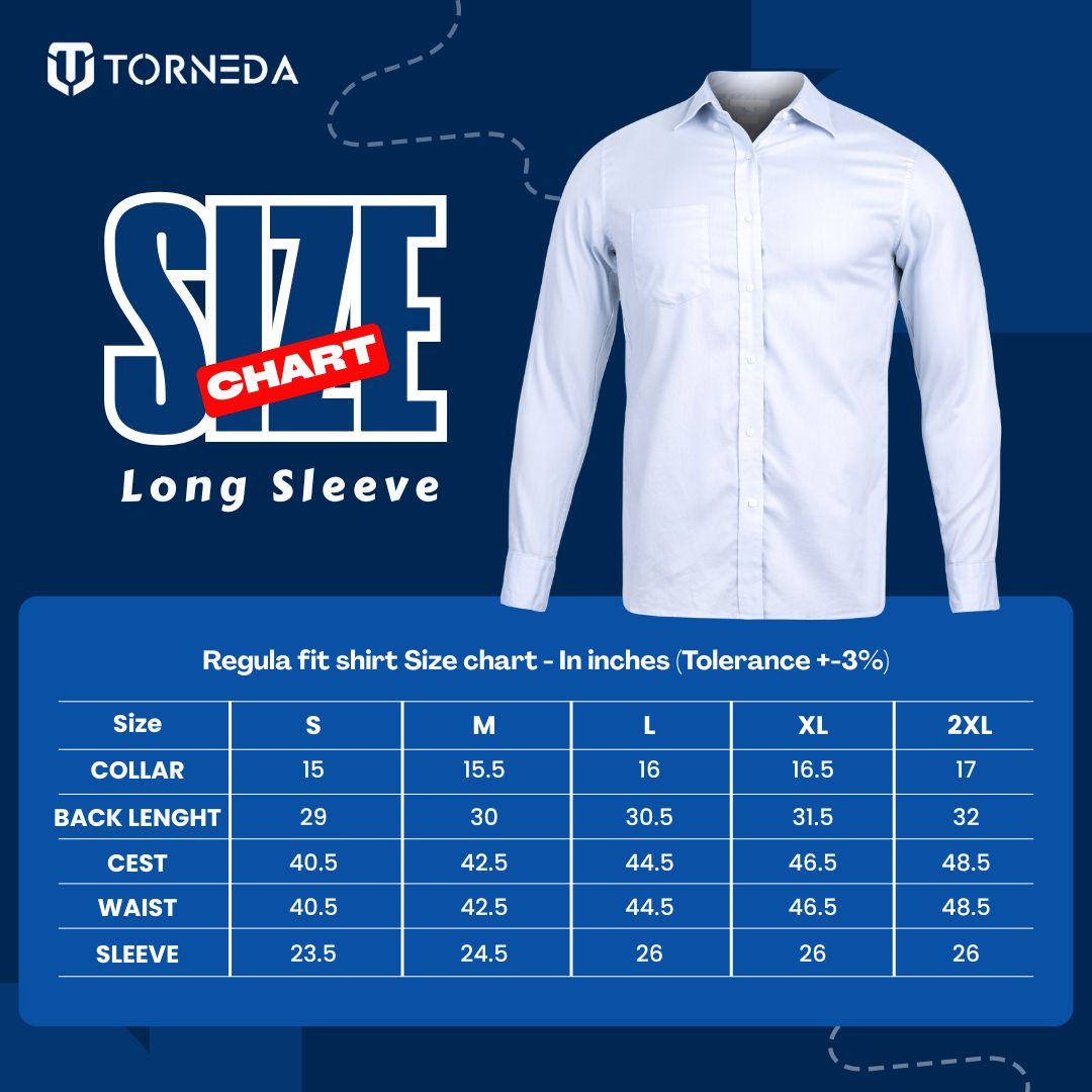 Torneda Long Sleeve Shirt Size chart